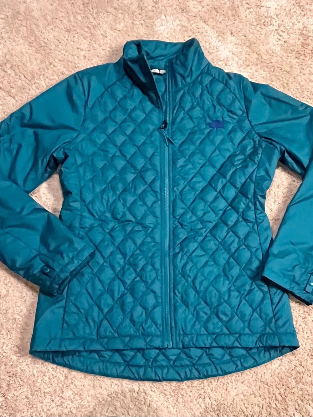 The North Face ThermoBall Teal Puffer Jacket Full Zip Womens Size M lightweight